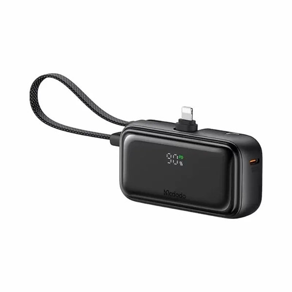 Mcdodo Pocket Power Bank with 5000mAh capacity 22.5W power output and built-in cable and connector Lightning