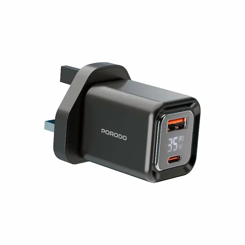 Porodo PD35W GaN Display Screen USB+C Fast Charger UK Plug