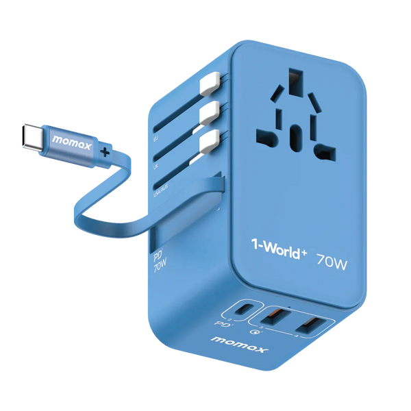 Momax World+ UA18 70W GaN 3-Port with Built-in USB-C Cable + AC Travel Adaptor
