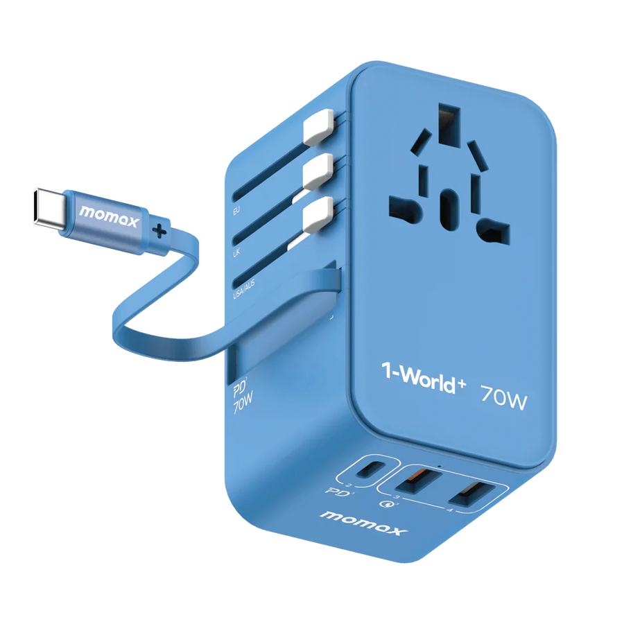 Momax World+ UA18 70W GaN 3-Port with Built-in USB-C Cable + AC Travel Adaptor