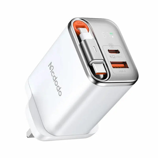 MCDODO 67W 1C+1A Digital Display GaN Charger Built-in 65cm retractable USB-C Cable UK
