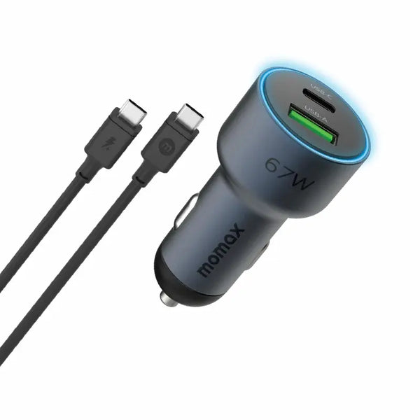 Momax MoVe Dual-Port Car Charger 67W with C TO C Charging Cable