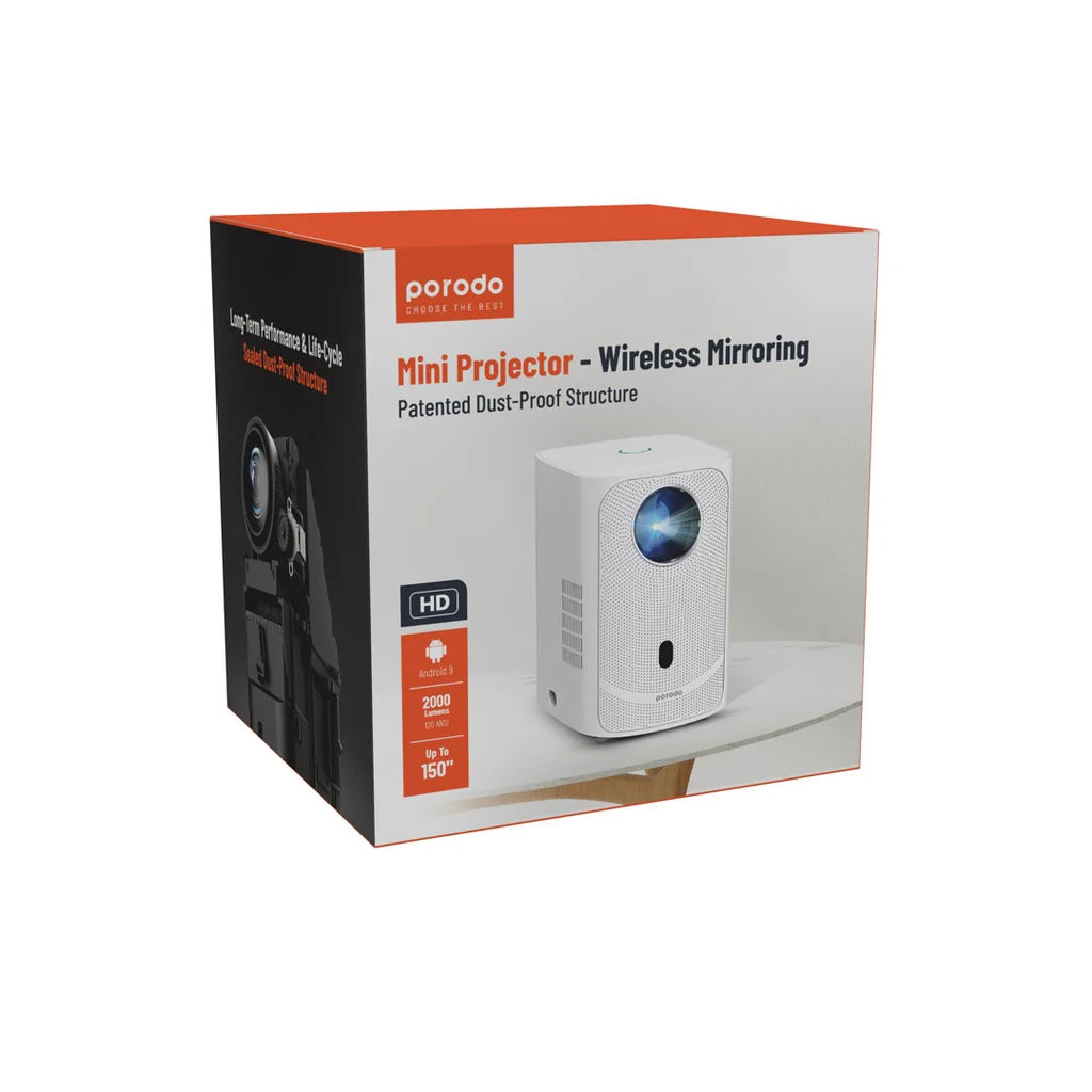 Porodo 720P Projector Android 9 - Whiteداتا شو من برودو SKU: PD-P720PJR-WH