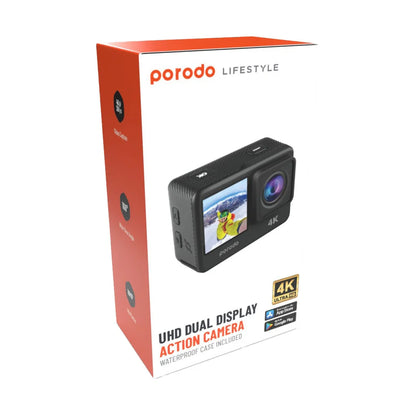 Porodo Lifestyle Waterproof 4K Action Camera 900mAh - Black كامرة بدقة عالية