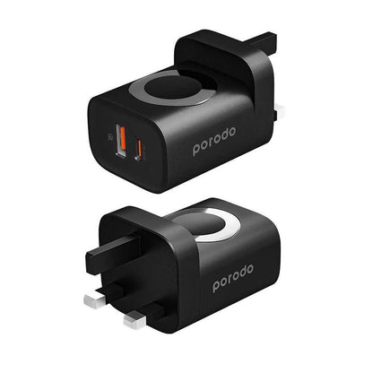 Porodo Dual Port Multi-Device Wall Charger With Integrated Watch Charger
SKU: PD-FWCH016-BK
EAN: 7267547497059