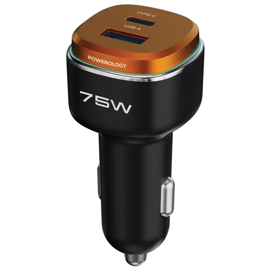 Powerology 75W USB A+C Port Car Charger With C to C Cable