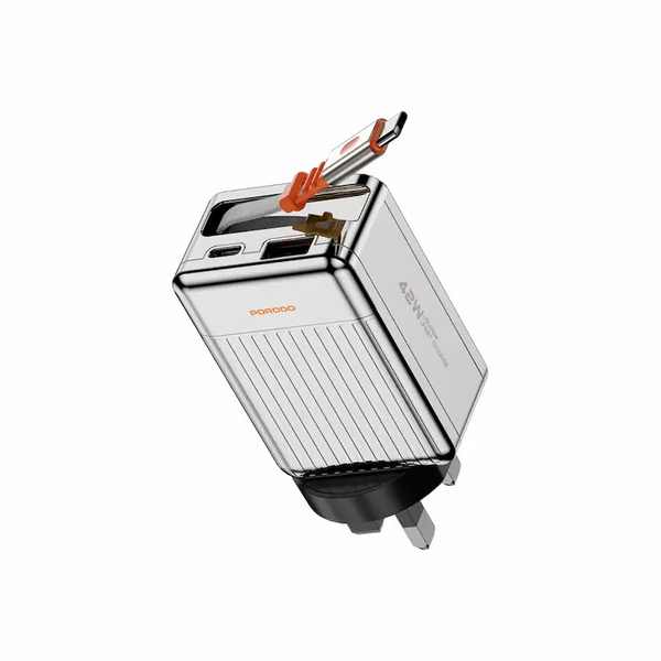 Porodo 42W Retractable 75cm with UK Plug Charger
