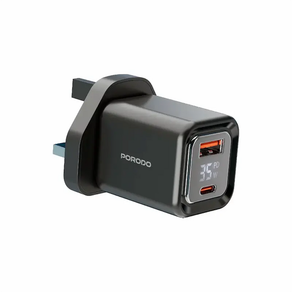 Porodo PD35W GaN Display Screen USB+C Fast Charger UK Plug