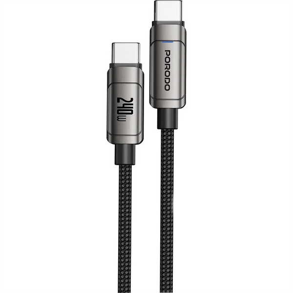 Porodo 1M C-C 240W Fast Charging Data Cable*5A with E Mark Zinc Alloy Braided