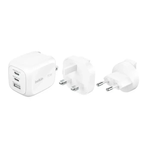 Belkin BoostCharge Pro 3-Port GaN Wall Charger 70W + Travel Adapter Kit