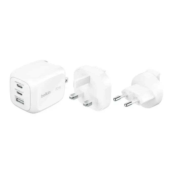 Belkin BoostCharge Pro 3-Port GaN Wall Charger 70W + Travel Adapter Kit