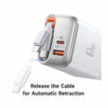 MCDODO 67W 1C+1A Digital Display GaN Charger Built-in 65cm retractable USB-C Cable UK - 2