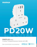 MOMAX ONEPLUG 3-Outlet T-shaped Extension Socket US6UK - 4
